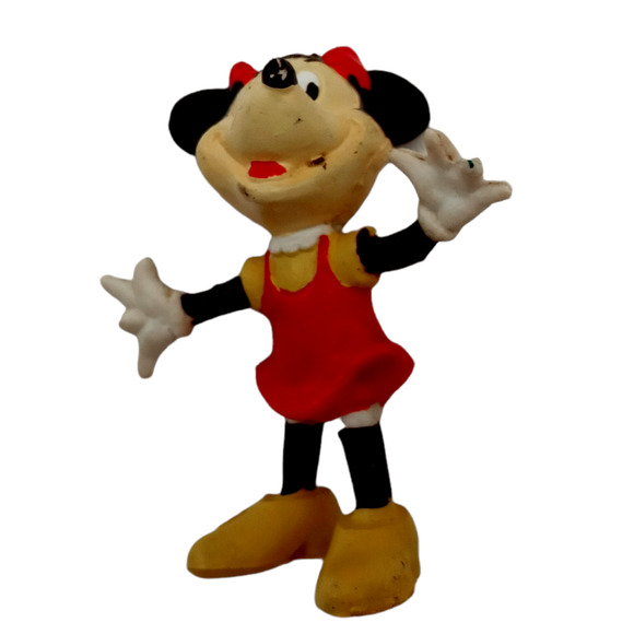 Disney Minnie Mouse PVC Figurine Red Yellow Dress Vintage Toy Figure Hong Kong - Picture 1 of 9